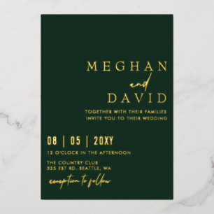 Invitación Con Relieve Metalizado Boda Simple Manuscrita Elegante Verde