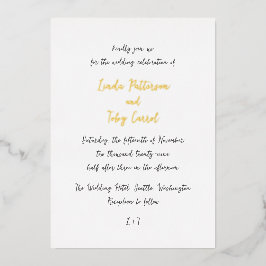 Invitación Con Relieve Metalizado Boda Simple Manuscrita Moderna