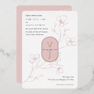 Invitación Con Relieve Metalizado Boda simple moderna con rosa polvorienta y oro ros