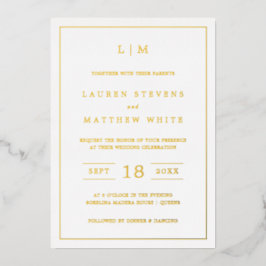 Invitación Con Relieve Metalizado Boda simple monograma elegante
