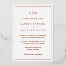 Invitación Con Relieve Metalizado Boda simple monograma elegante