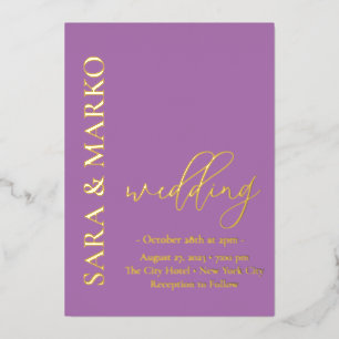 Invitación Con Relieve Metalizado Boda Simple nombres Moderno Púrpura