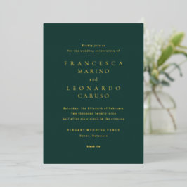 Invitación Con Relieve Metalizado Boda Simple Verde Esmeralda Clásico