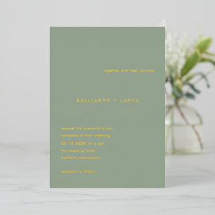 Invitación Con Relieve Metalizado Boda Simple Verde Sage Moderna