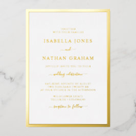 Invitación Con Relieve Metalizado Boda Simple y Elegante con Hoja de Oro Real