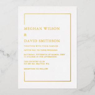 Invitación Con Relieve Metalizado Boda Simple y Elegante de Oro Blanco