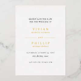 Invitación Con Relieve Metalizado Boda Simple y Elegante Guardar la Fecha
