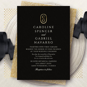 Invitación Con Relieve Metalizado Boda Sofisticada Atemporal con Monograma