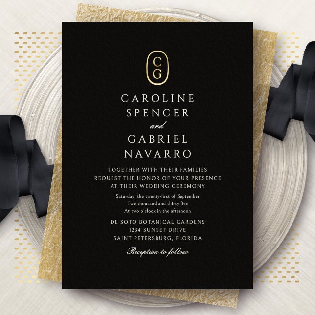 Invitación Con Relieve Metalizado Boda Sofisticada Atemporal con Monograma (Subido por el creador)