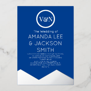 Invitación Con Relieve Metalizado Boda Soleado de Montaña Azul y Blanco