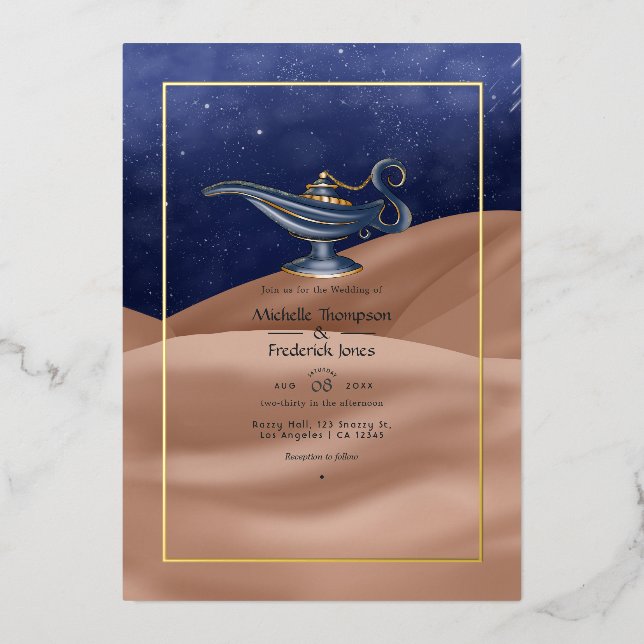 Invitación Con Relieve Metalizado Boda temática de las noches árabes (Anverso)