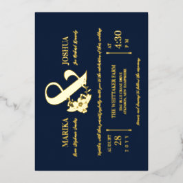 Invitación Con Relieve Metalizado Boda Tipografía Ampersand Floral Hermosa Marina