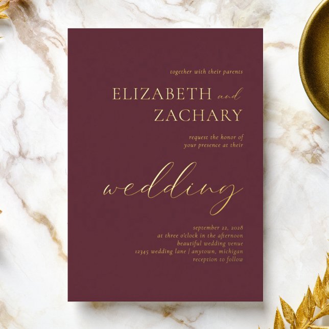 Invitación Con Relieve Metalizado Boda Tipografía Moderna Burgundy (Subido por el creador)
