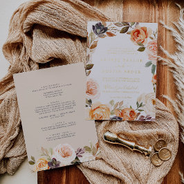 Invitación Con Relieve Metalizado Boda Todo en Uno con Florales de Tierra Rústica y
