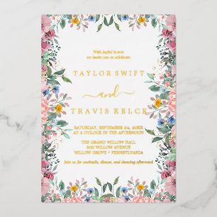 Invitación Con Relieve Metalizado Boda Todo en Uno de Florales de Tierra Rústica con