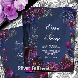Invitación Con Relieve Metalizado Boda Tonos de Joyas de Zafiro y Amatista Navy