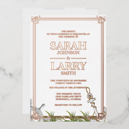 Invitación Con Relieve Metalizado Boda tradicional con tema de playa y dorado rosa
