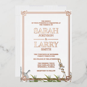 Invitación Con Relieve Metalizado Boda tradicional con tema de playa y dorado rosa