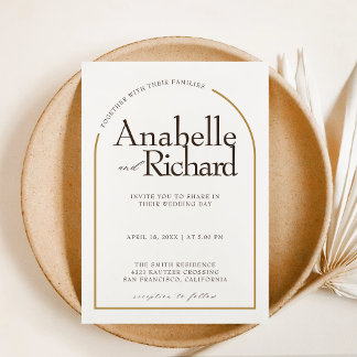 Invitación Con Relieve Metalizado boda tradicional de lujo con arco de oro de lámina