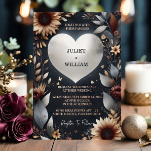 Invitación Con Relieve Metalizado Boda tradicional de otoño de pareja granate