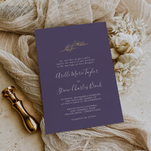 Invitación Con Relieve Metalizado Boda tradicional de Relieve metalizado dorado púrp