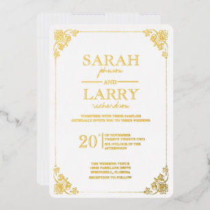 Invitación Con Relieve Metalizado Boda Tradicional Dorada Elegante