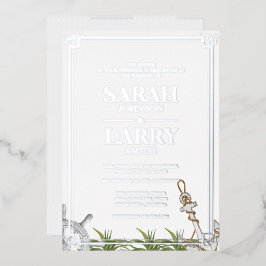 Invitación Con Relieve Metalizado Boda Tradicional Dorada Elegante con tema de Playa