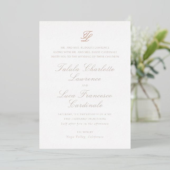 Invitación Con Relieve Metalizado Boda tradicional elegante (Anverso de pie)