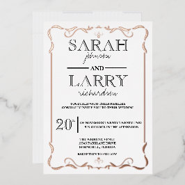 Invitación Con Relieve Metalizado Boda Tradicional Elegante en Rosa Dorado