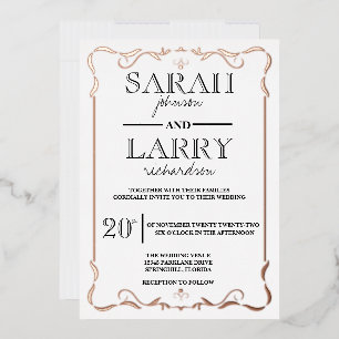 Invitación Con Relieve Metalizado Boda Tradicional Elegante en Rosa Dorado