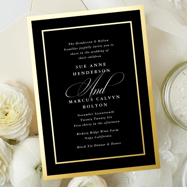 Invitación Con Relieve Metalizado Boda tradicional formal negro y blanco (Subido por el creador)