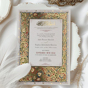 Invitación Con Relieve Metalizado Boda Tradicional Islámica Iluminada en Oro