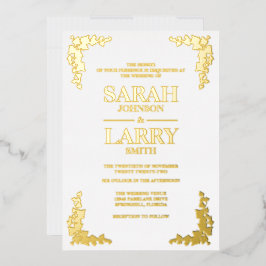 Invitación Con Relieve Metalizado Boda tradicional marfileño elegante de oro