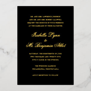 Invitación Con Relieve Metalizado Boda Tradicional Negra Formal Elegante Dorada