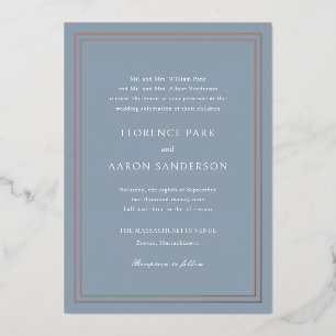 Invitación Con Relieve Metalizado Boda tradicional polvorienta azul atemporal