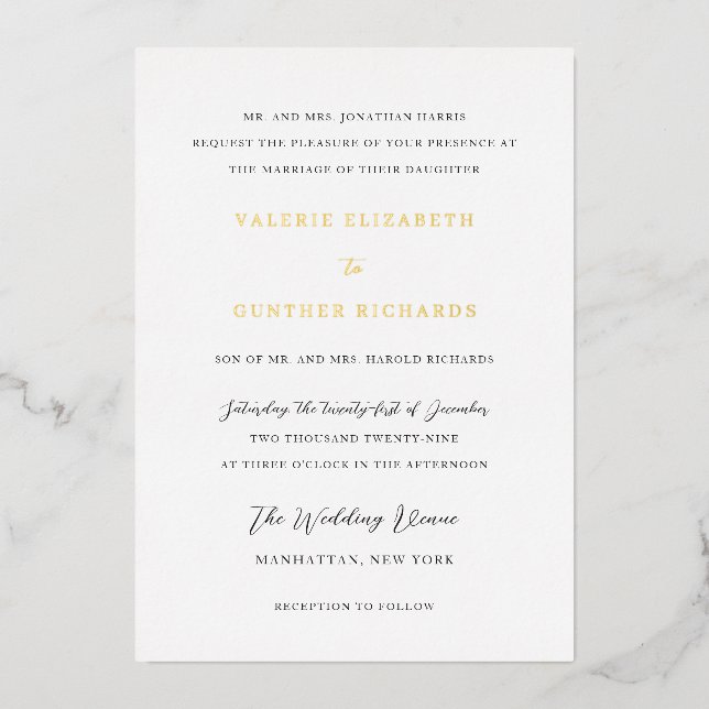 Invitación Con Relieve Metalizado Boda Tradicional Sencilla (Anverso)