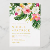 Boda Tropical con Verde y Flores al Acuarela
