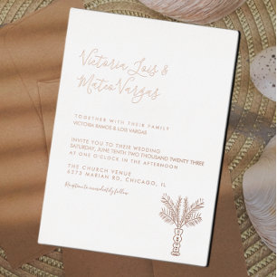 Invitación Con Relieve Metalizado Boda tropical de palmeras dibujadas a mano simple