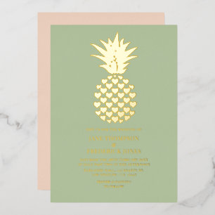 Invitación Con Relieve Metalizado Boda Tropical de Piña Sage & Gold