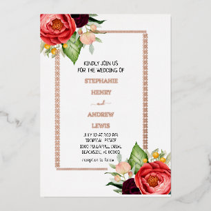 Invitación Con Relieve Metalizado Boda tropical floral moderno