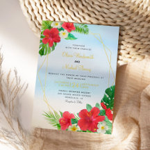 Boda Tropical Floral Playa con Hoja de Oro