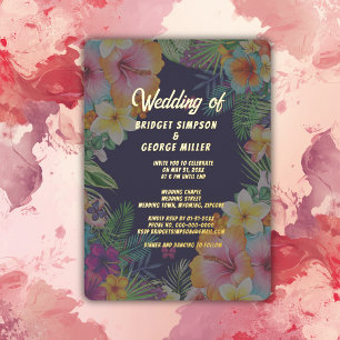 Invitación Con Relieve Metalizado boda tropical hawaiana de verano con colorido hibi