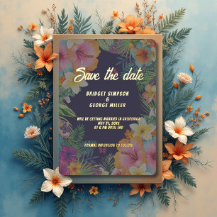 Invitación Con Relieve Metalizado boda tropical hawaiana de verano con hibiscos colo