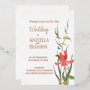 Invitación Con Relieve Metalizado Boda Tulip Floral de primavera floreciente