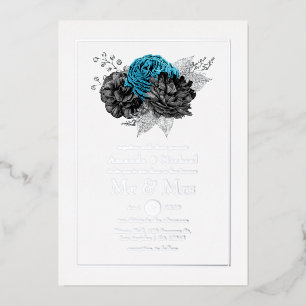Invitación Con Relieve Metalizado Boda turquesa, negro y plateado