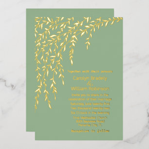 Invitación Con Relieve Metalizado Boda verde azaroso claro dorado