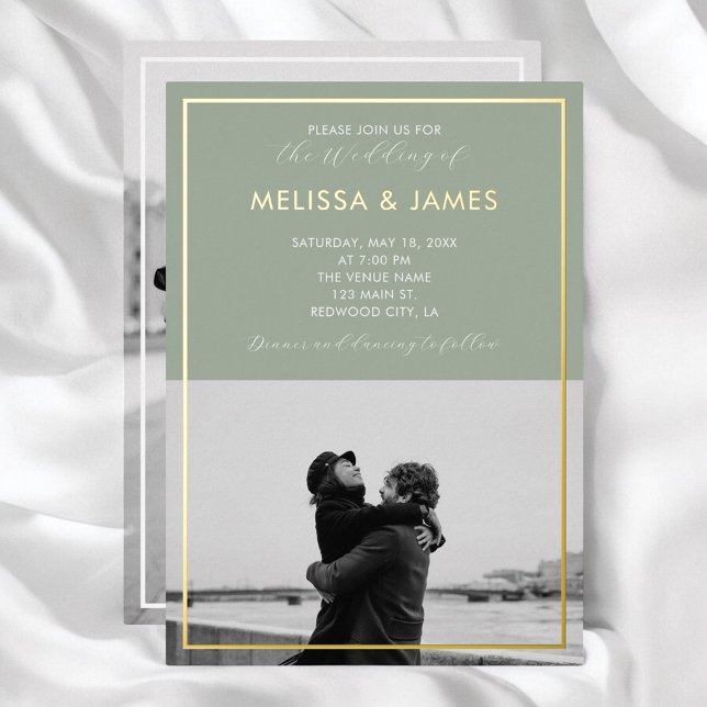 Invitación Con Relieve Metalizado Boda verde azulado con guión moderno mínimo (Subido por el creador)