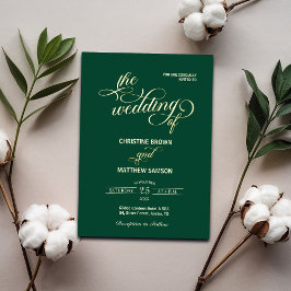 Invitación Con Relieve Metalizado Boda Verde azulado de caligrafía elegante