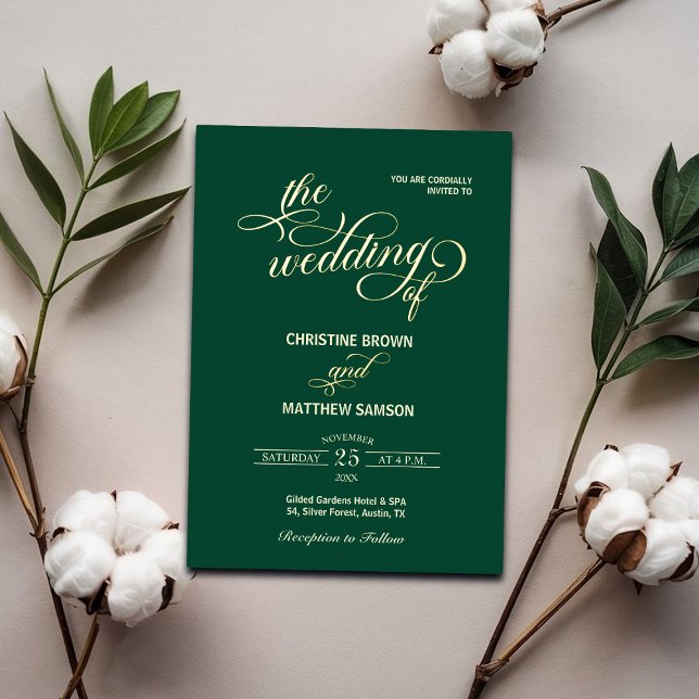 Invitación Con Relieve Metalizado Boda Verde azulado de caligrafía elegante (Subido por el creador)