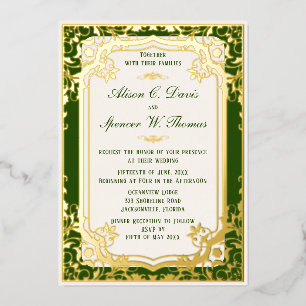 Invitación Con Relieve Metalizado Boda Verde Elegante